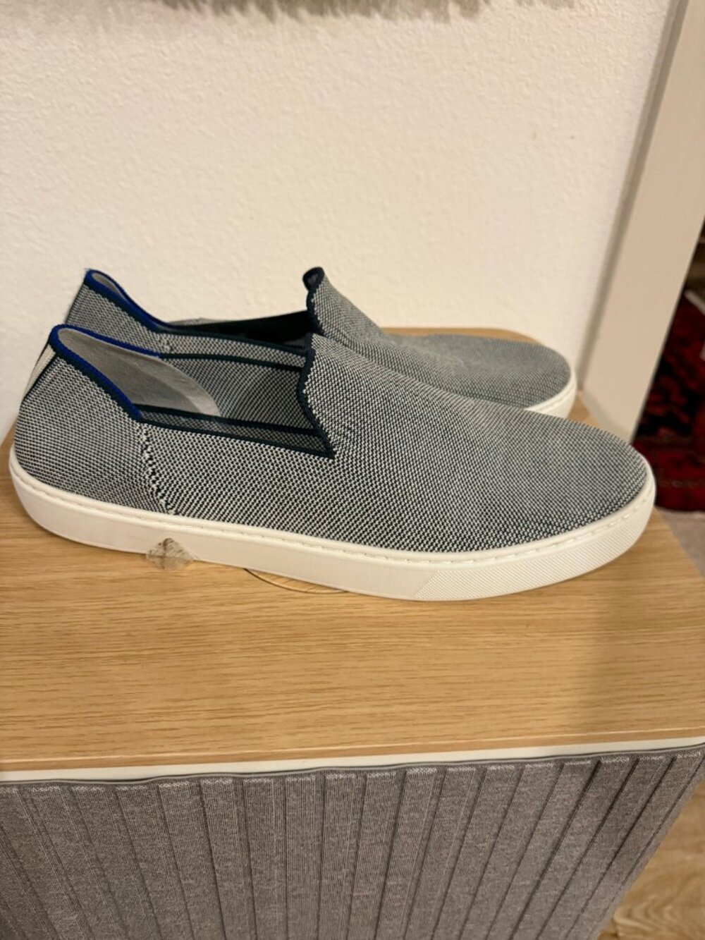 Rothy's The Sneaker Slip-On — Grey Micro-Check Knit, Women's 11.5